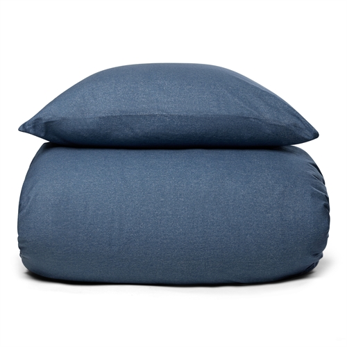 Image of Flonel sengetøj 140x220 cm - Blødt ensfarvet sengesæt - Blue Melange - 100% bomuldsflonel - By Night sengelinned